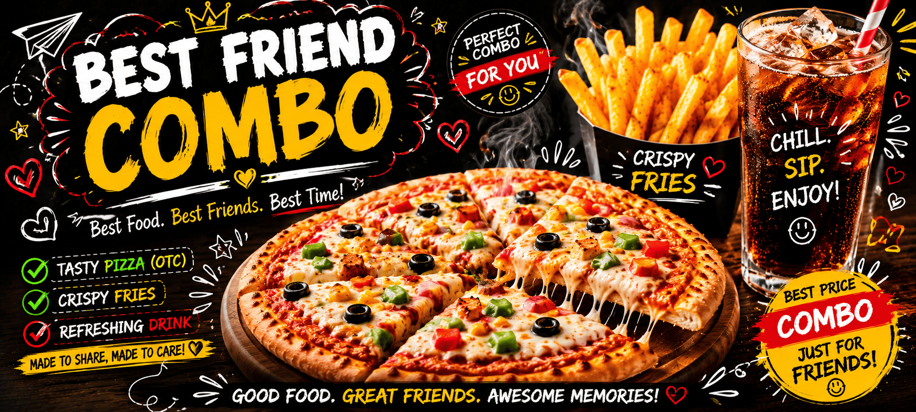 Pizza(OTC) + Drink + Fries - Best Friend Combo - TAS Cafe Noida