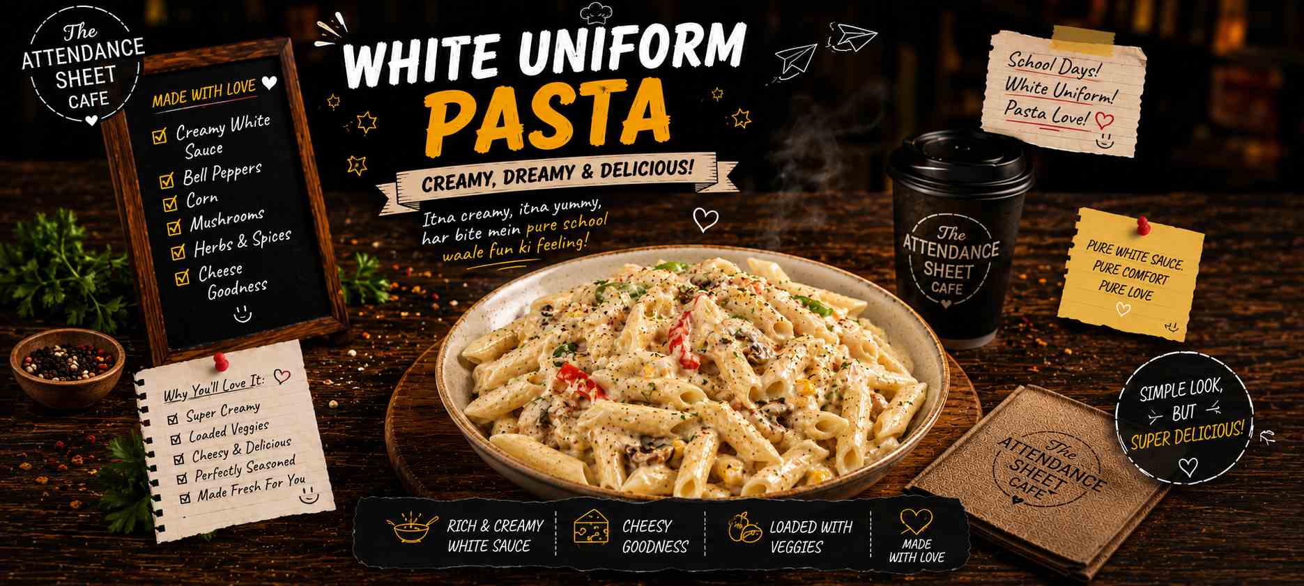 White Uniform Pasta - Report Card Pasta - TAS Cafe Noida