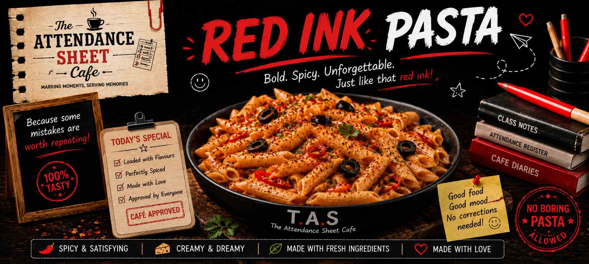 Red Ink Pasta - Report Card Pasta - TAS Cafe Noida