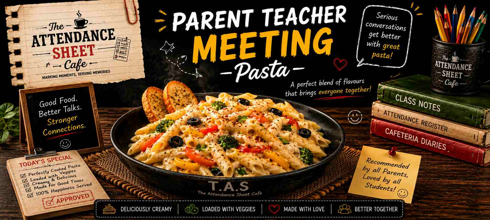Parent Teacher Meeting Pasta - Report Card Pasta - TAS Cafe Noida