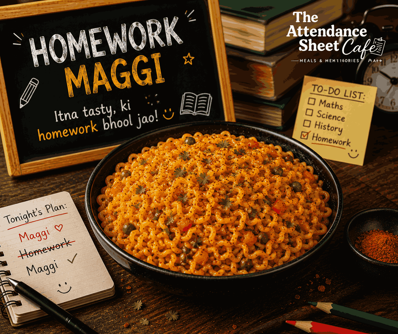 Homework Paneer Tadka Maggi - Tuition Waali Maggi - TAS Cafe Noida
