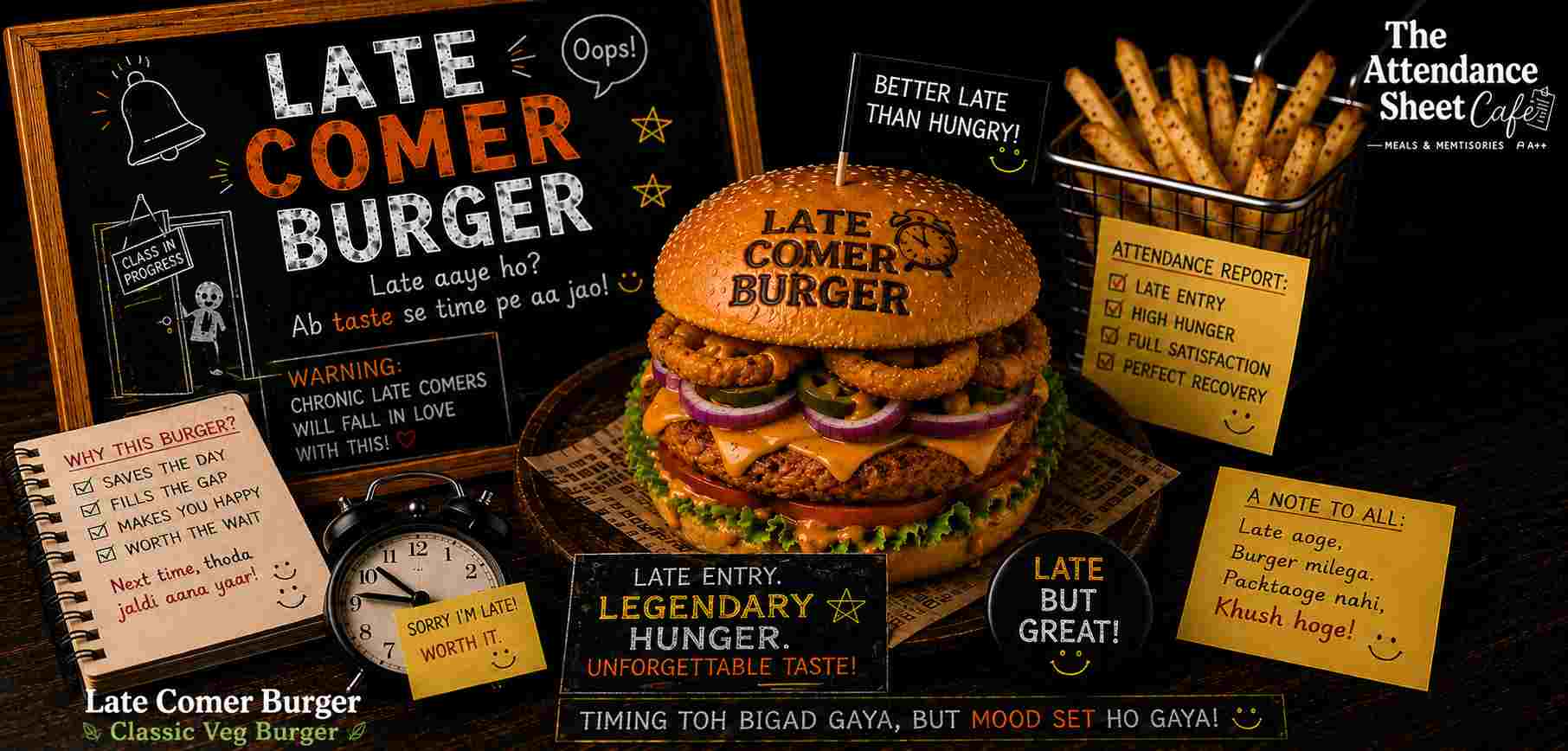 Late Comer Classic Veg Burger - Backbench Burgers - TAS Cafe Noida