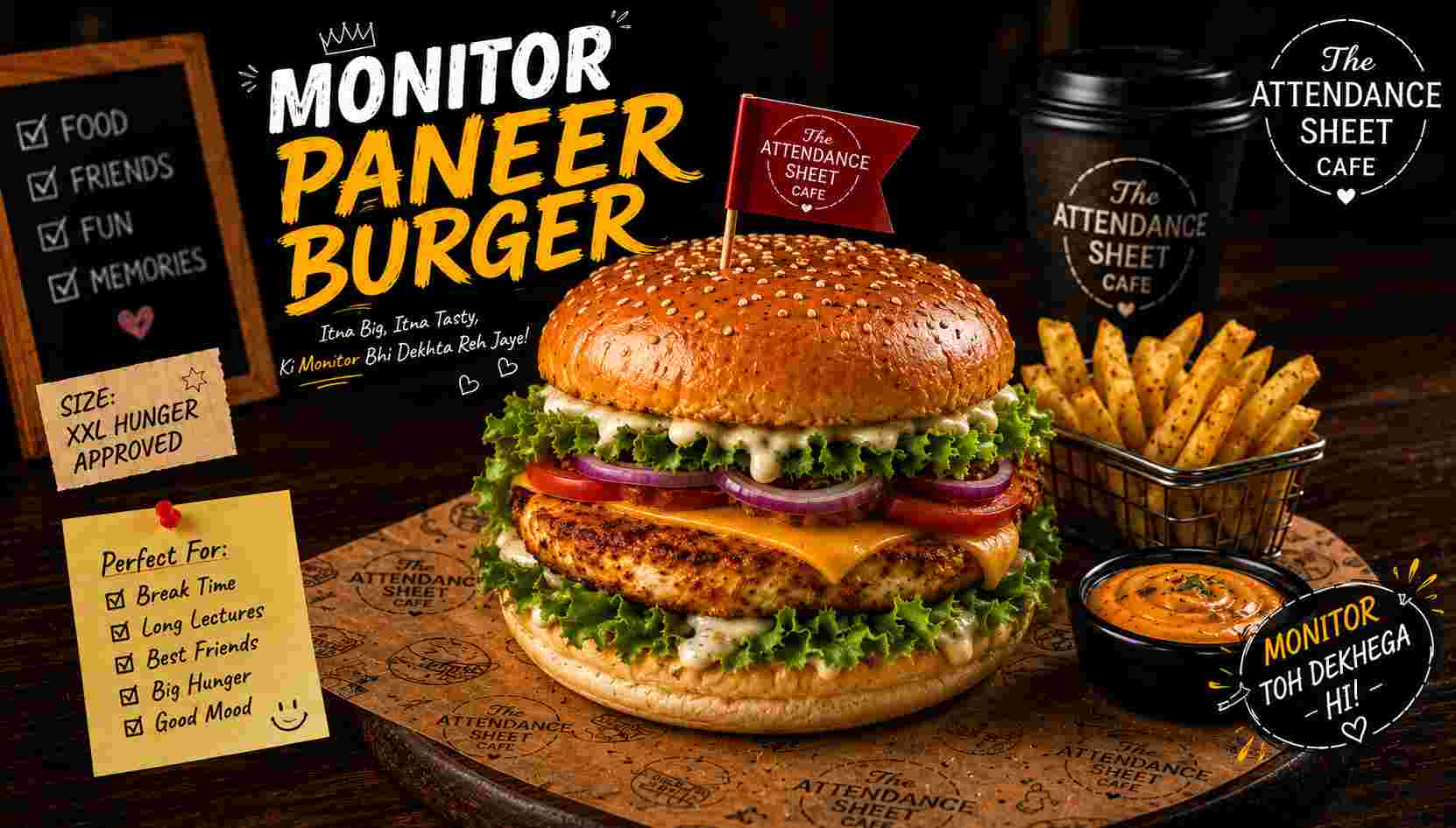 Monitor Paneer Burger - Backbench Burgers - TAS Cafe Noida