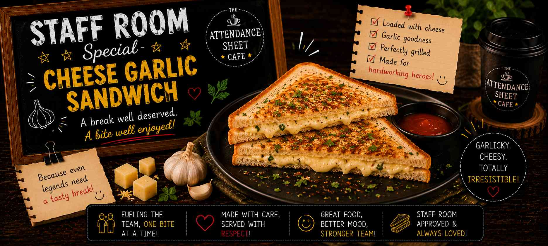 Staff Room Special Cheese Garlic Sandwich - Short Break Sandwiches - TAS Cafe Noida