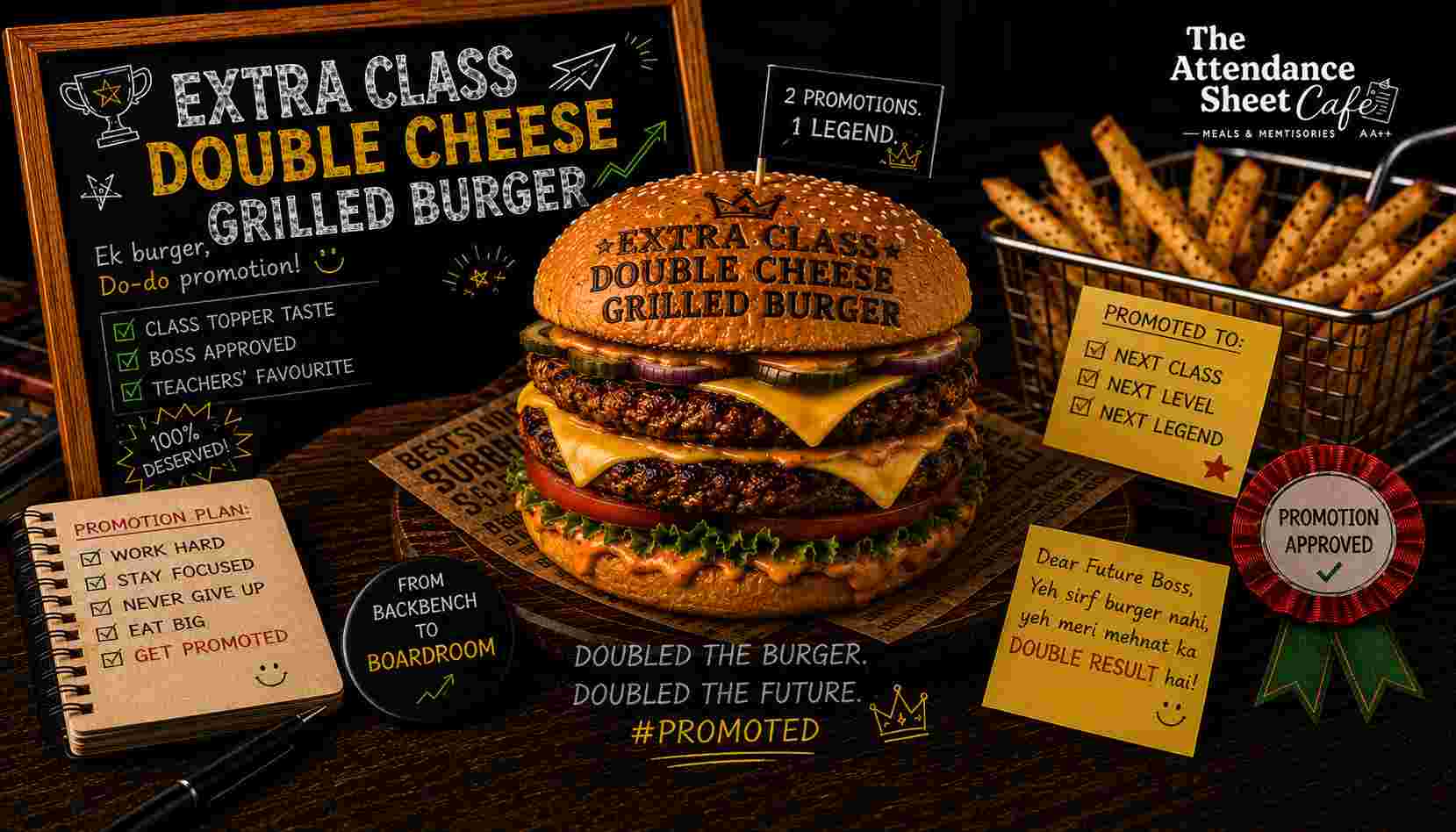 Extra Class Double Cheese Grilled Burger - Backbench Burgers - TAS Cafe Noida
