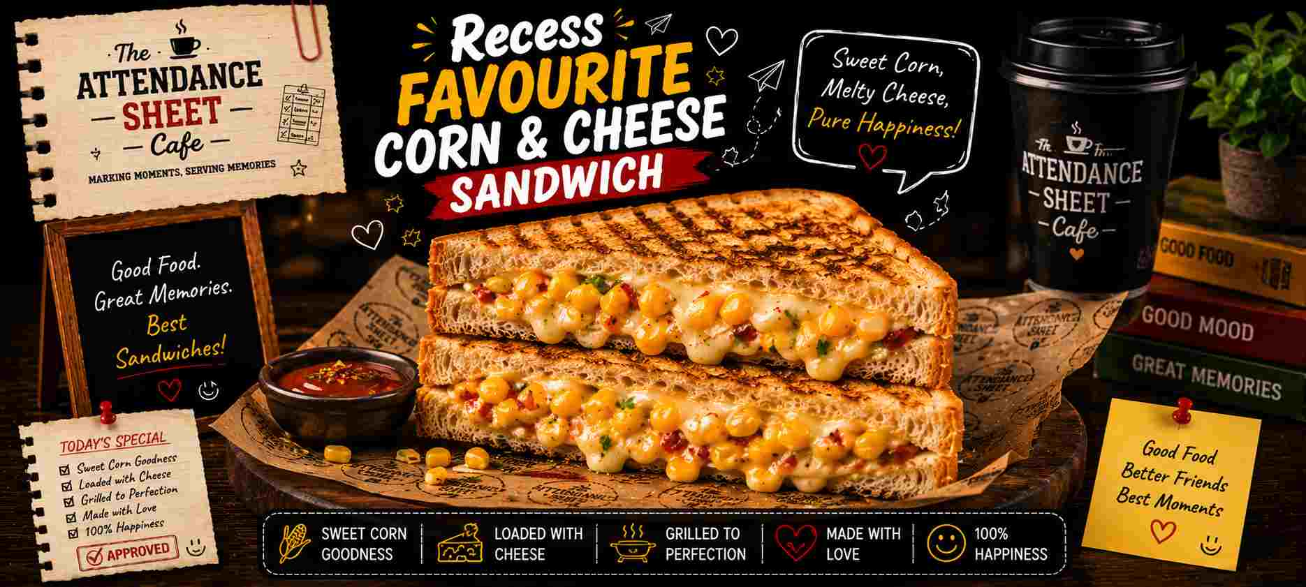 Recess Favourite Corn & Cheese Sandwich - Short Break Sandwiches - TAS Cafe Noida