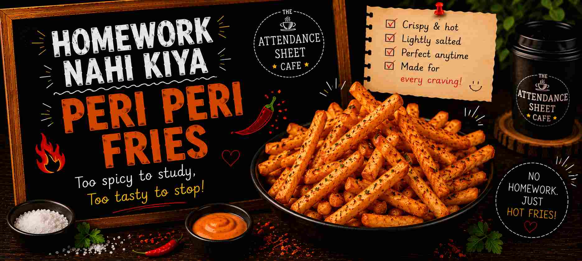 Homework Nahi Kiya Peri Peri Fries - Punishment Round Fries - TAS Cafe Noida