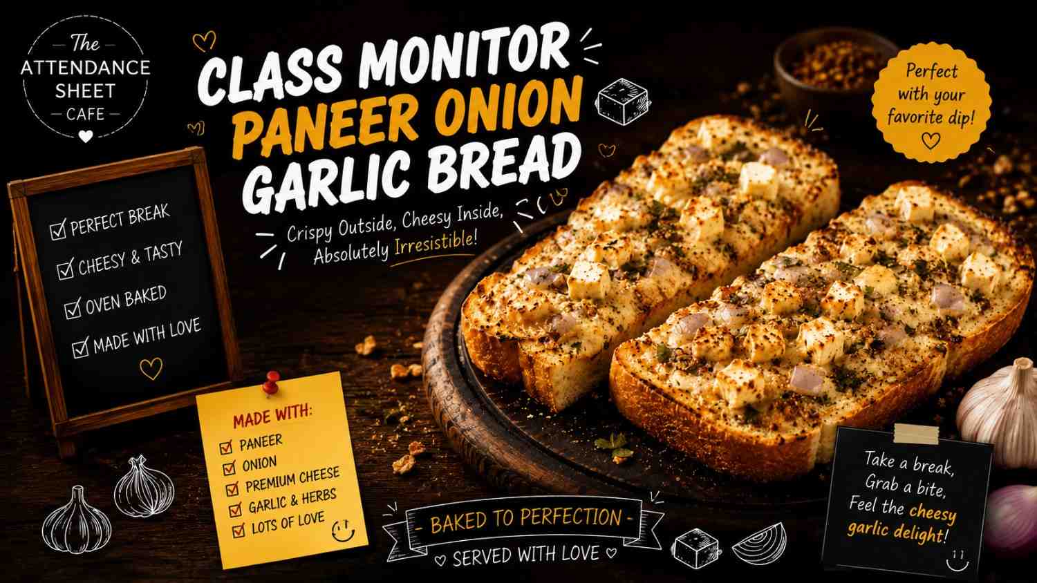 Class Monitor Paneer Onion Garlic Bread - Lab Partner Garlic Bread - TAS Cafe Noida