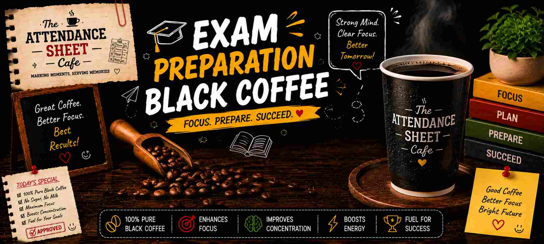 Exam Preparation Black Coffee - Assembly Prayer Chai - TAS Cafe Noida