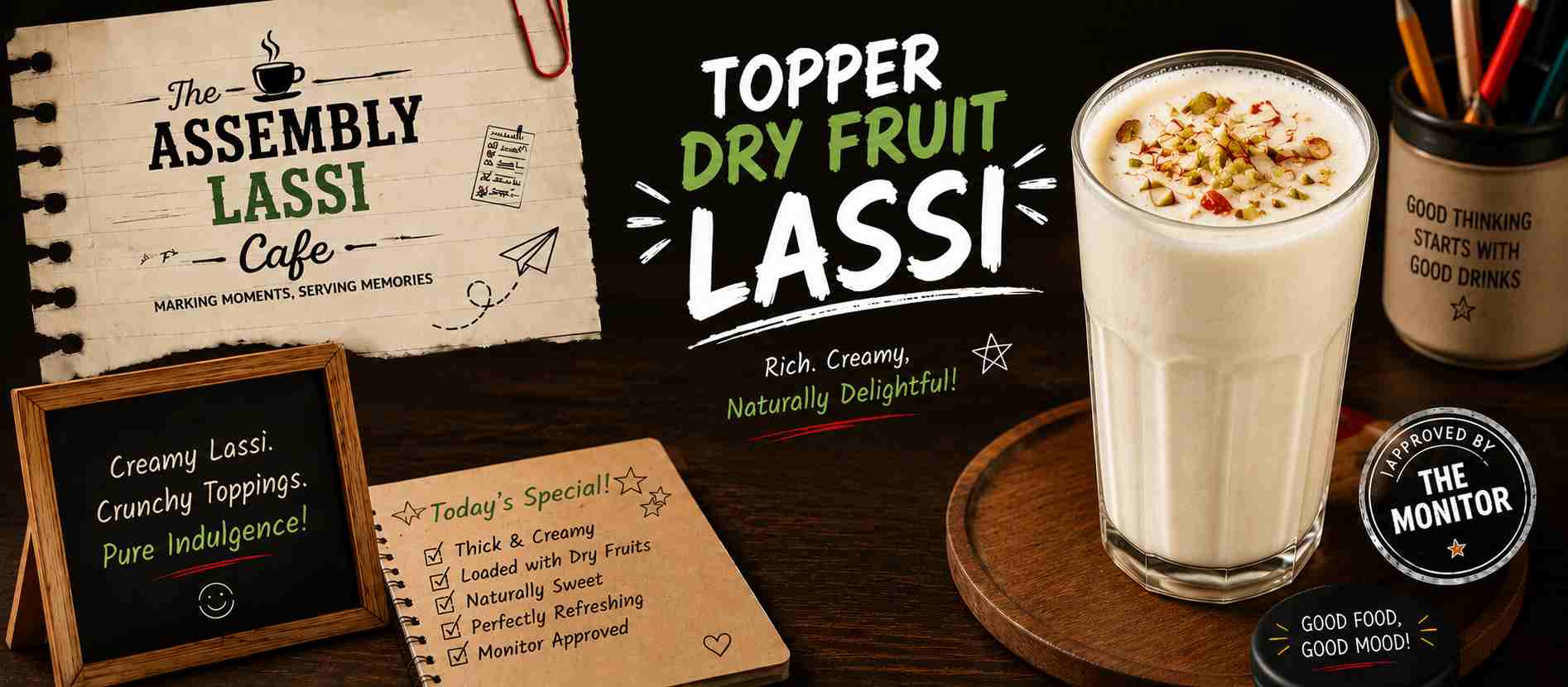 Topper Dry Fruit Lassi - Assembly Prayer Chai - TAS Cafe Noida