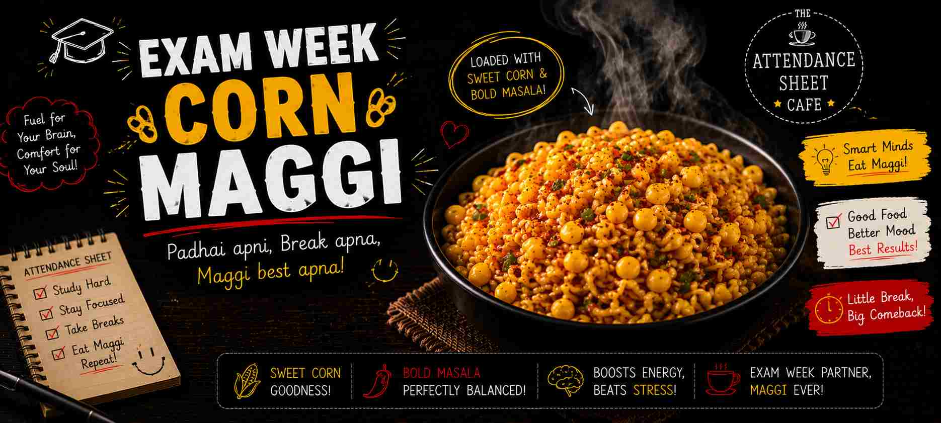 Exam week  Corn Maggi - Tuition Waali Maggi - TAS Cafe Noida