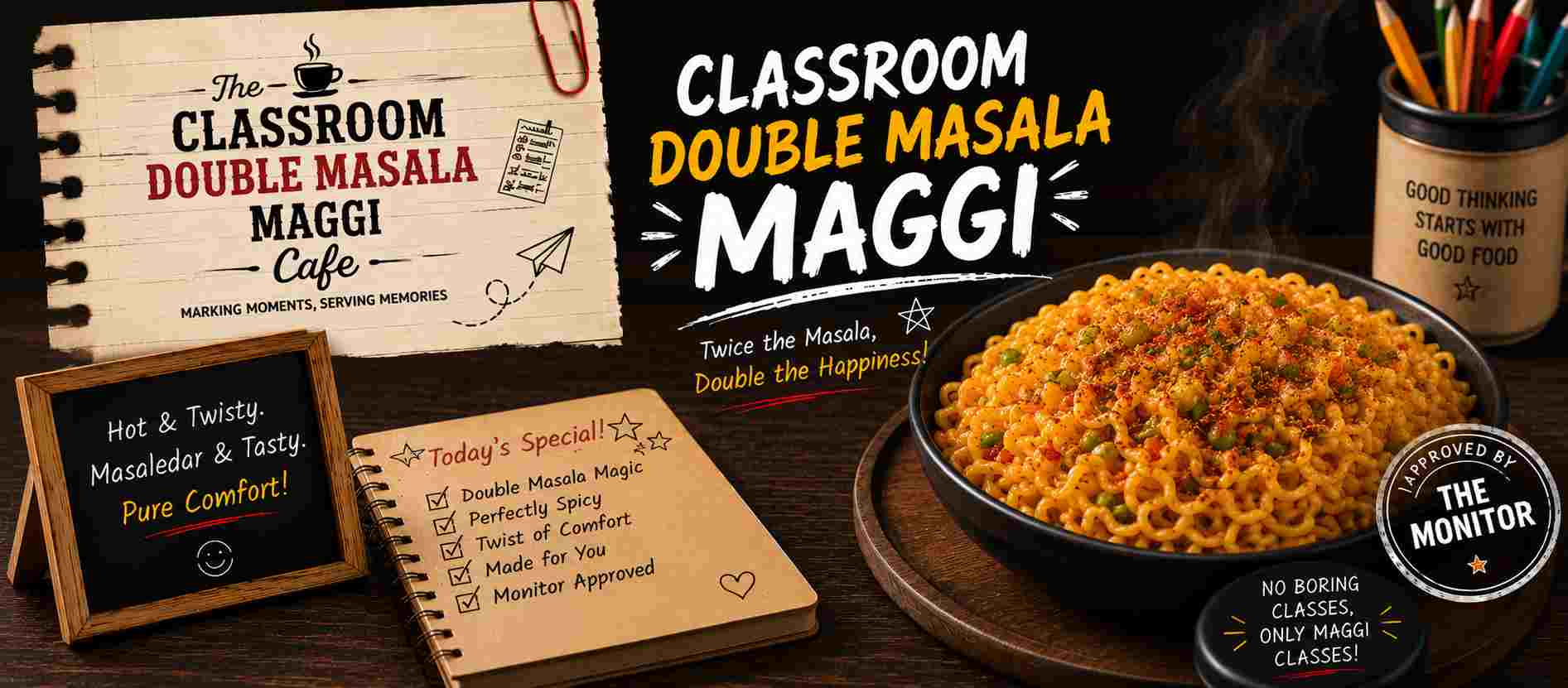 Classroom Double Masala Maggi - Tuition Waali Maggi - TAS Cafe Noida
