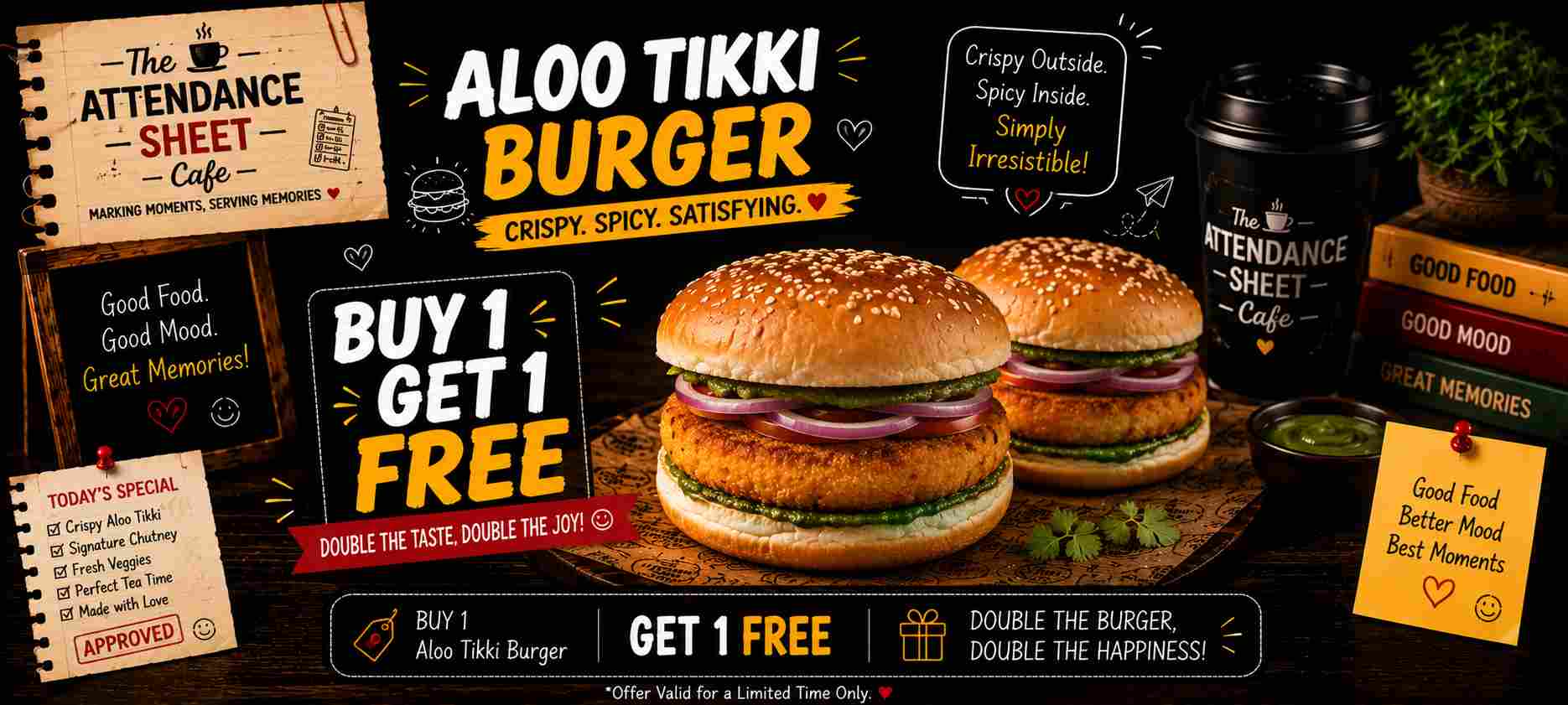 Aloo tikki burger - Happy Hours - TAS Cafe Noida